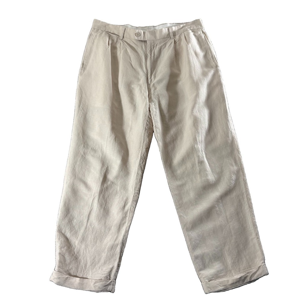 Louis Raphael LR2 Men 36 30 Linen Blend Casual Pants Pleated Cuffed Quiet Luxury